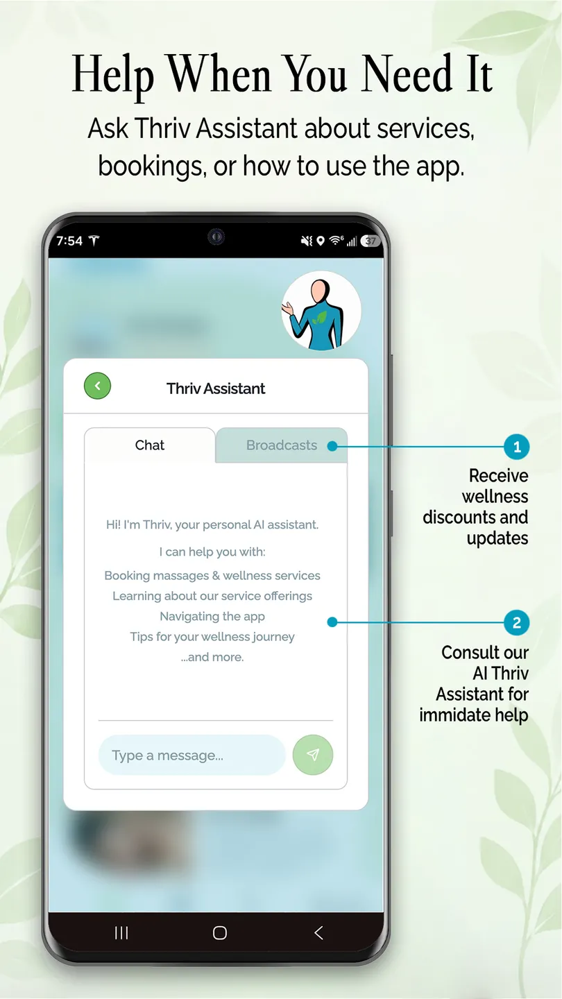 i-thriv app Thriv Assistant — in-app AI help for services and bookings