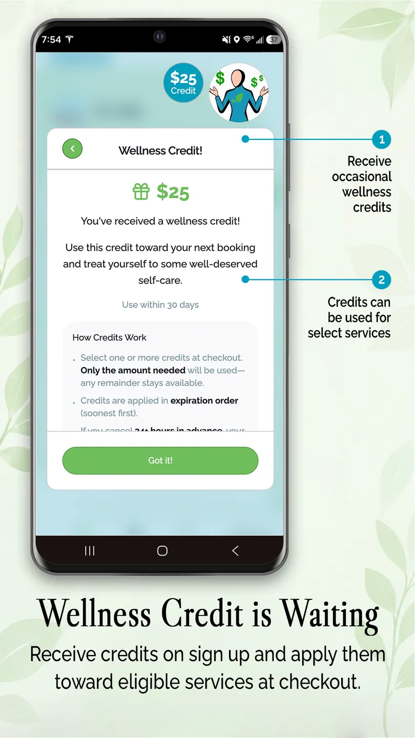 i-thriv app wellness credit — $25 credit on sign-up, applied toward eligible services at checkout