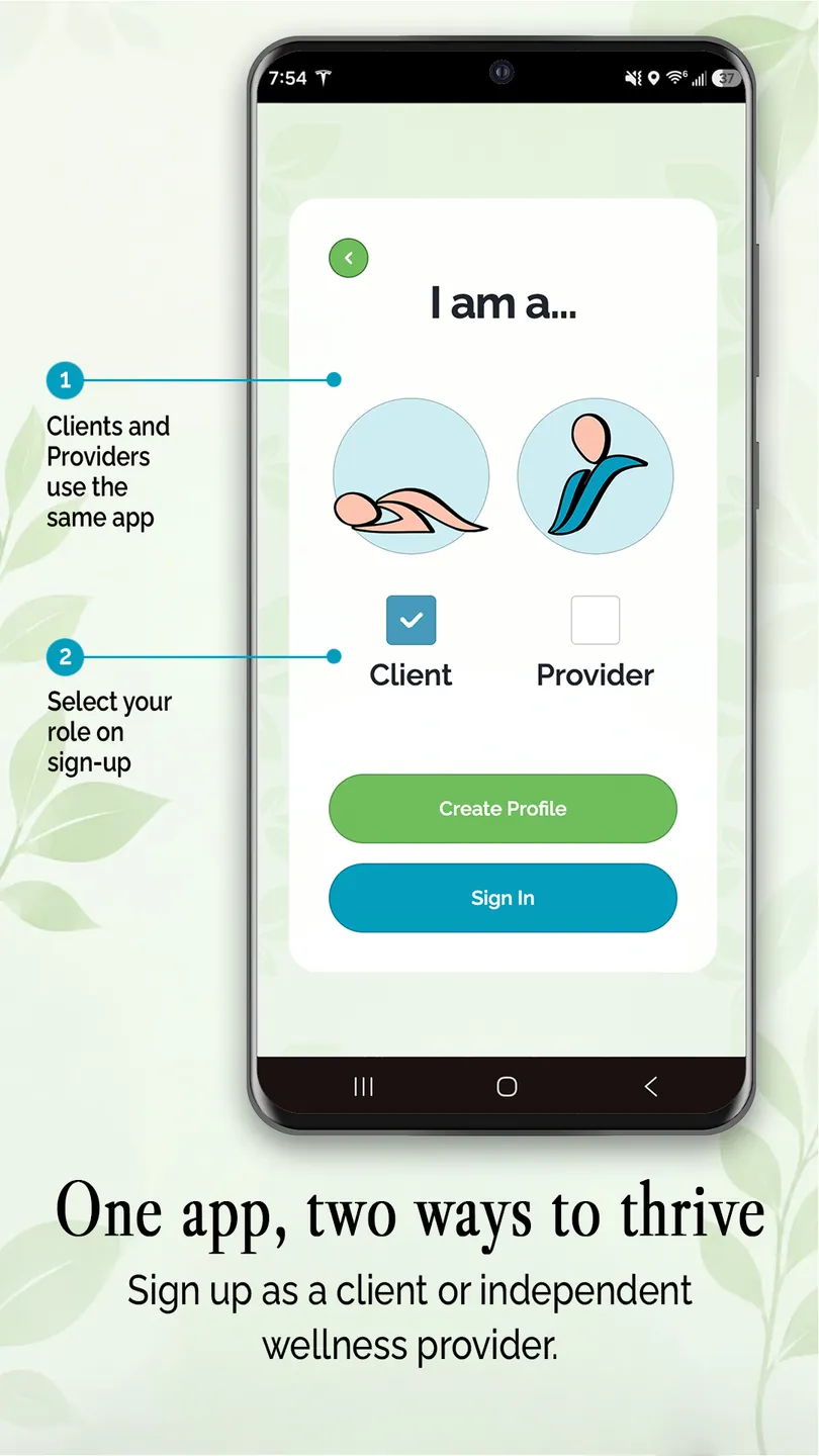 i-thriv app sign-up — one app for clients and independent wellness providers
