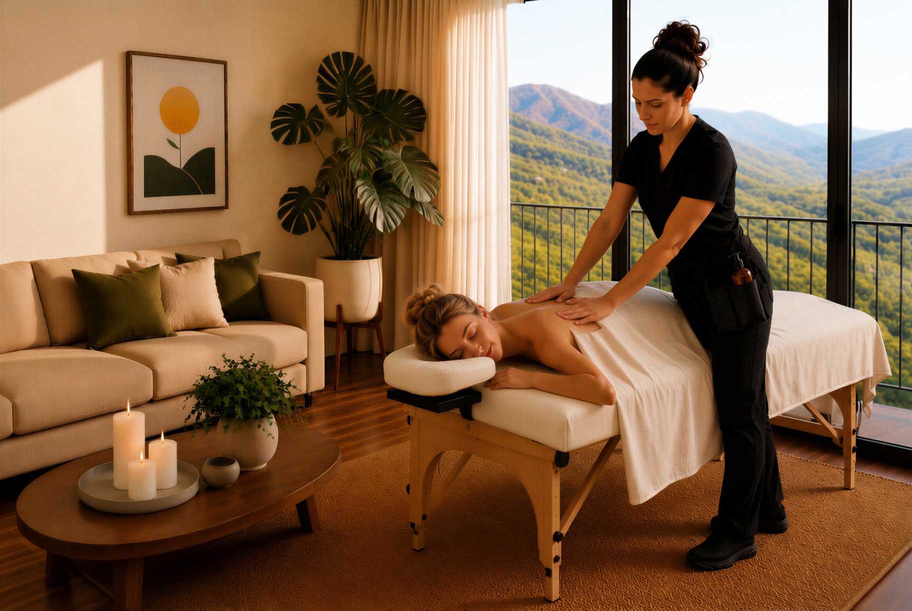An i-thriv wellness professional delivering an in-home massage